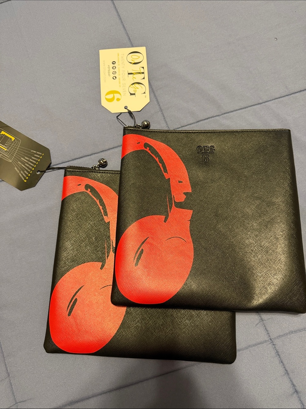 OTC Black and Red Headphone Zip Pouch - Set of 2